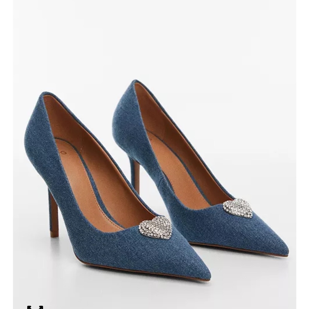 Rare:: Mango Rhinestone Detail Denim Heels